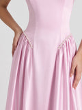 Pearl Straps Satin Halter Maxi Dress