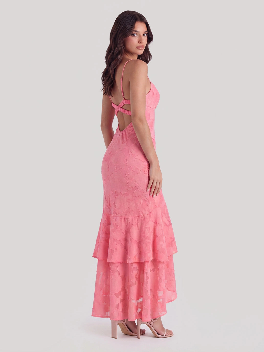 Floral Jacquard Plunge Maxi Dress