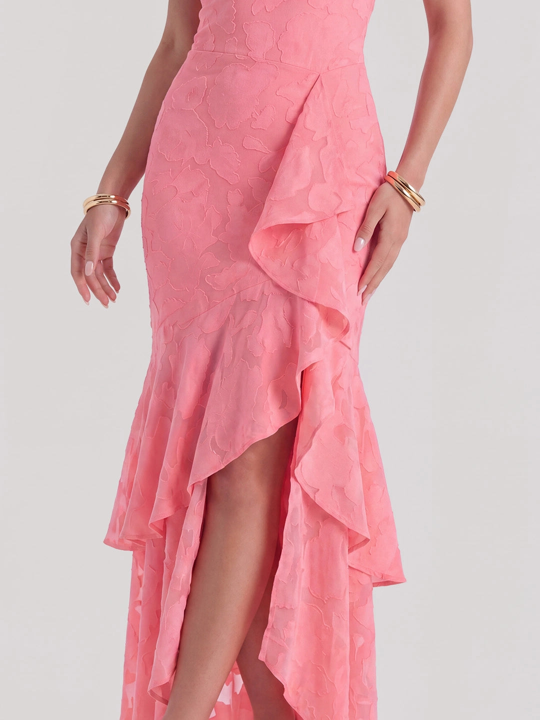 Floral Jacquard Plunge Maxi Dress