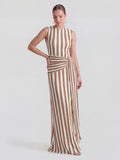 Pinstripe Ribbed Twisted-Knot A-Line Dress