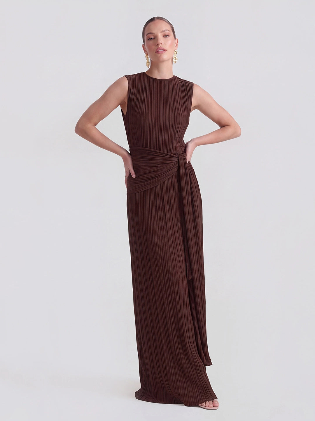 Pinstripe Ribbed Twisted-Knot A-Line Dress