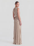 Pinstripe Ribbed Twisted-Knot A-Line Dress