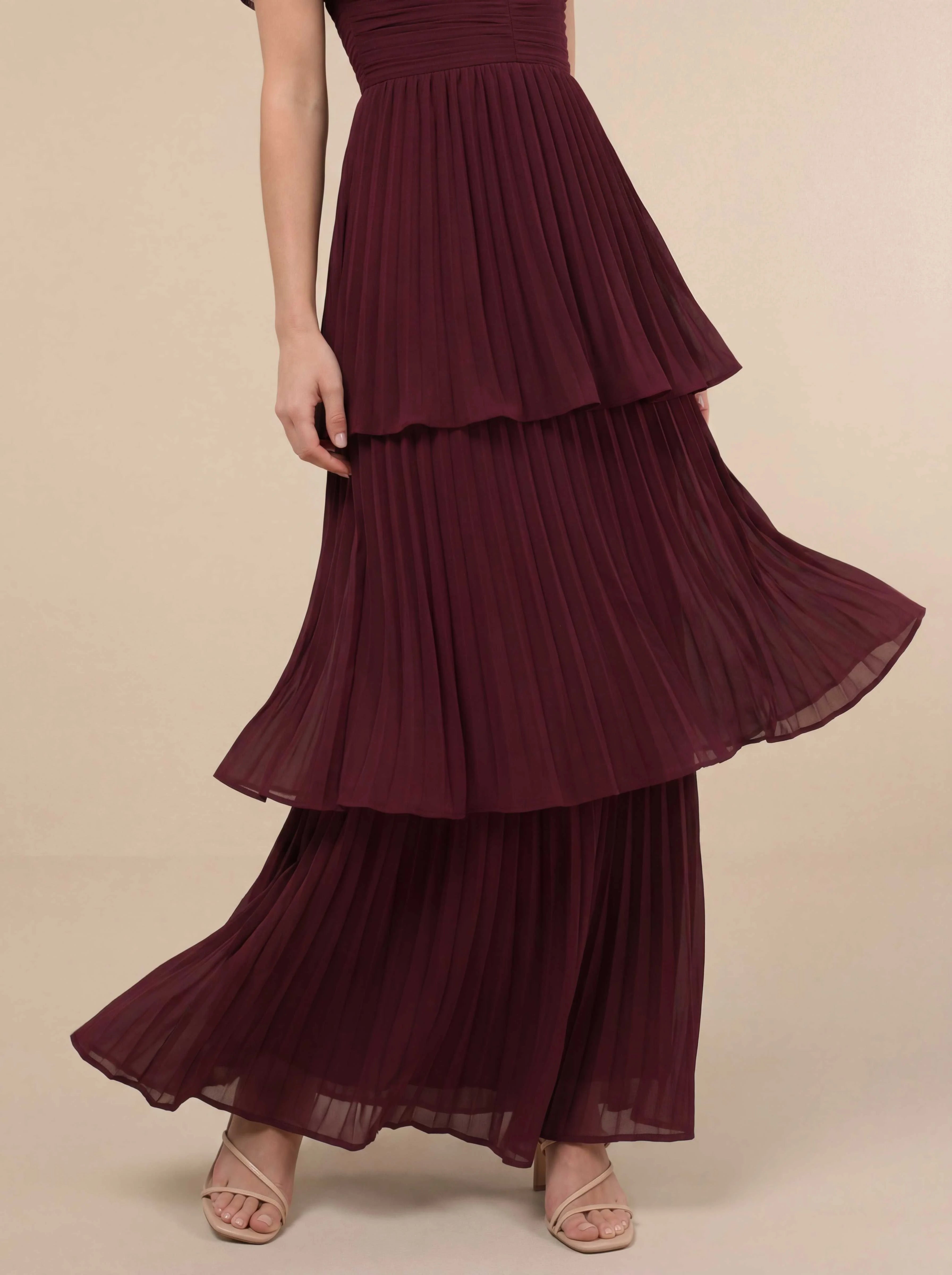 Pleated Flutter Sleeve Maxi Dress