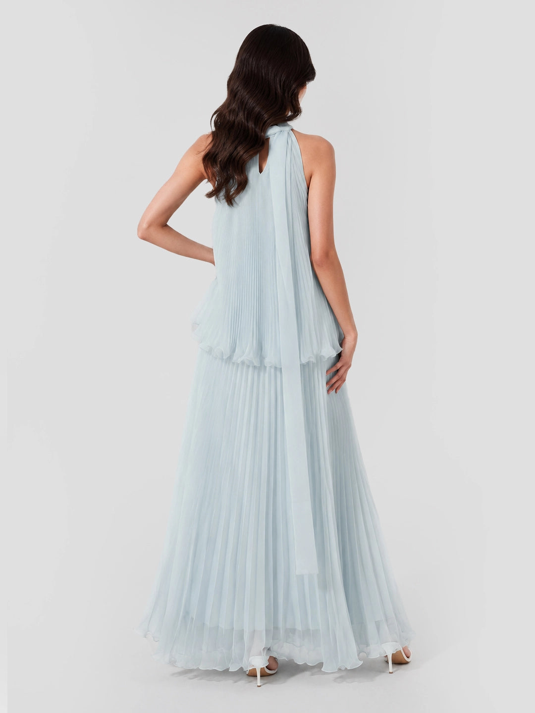 Pleated Chiffon Halter Top & Maxi Skirt Set