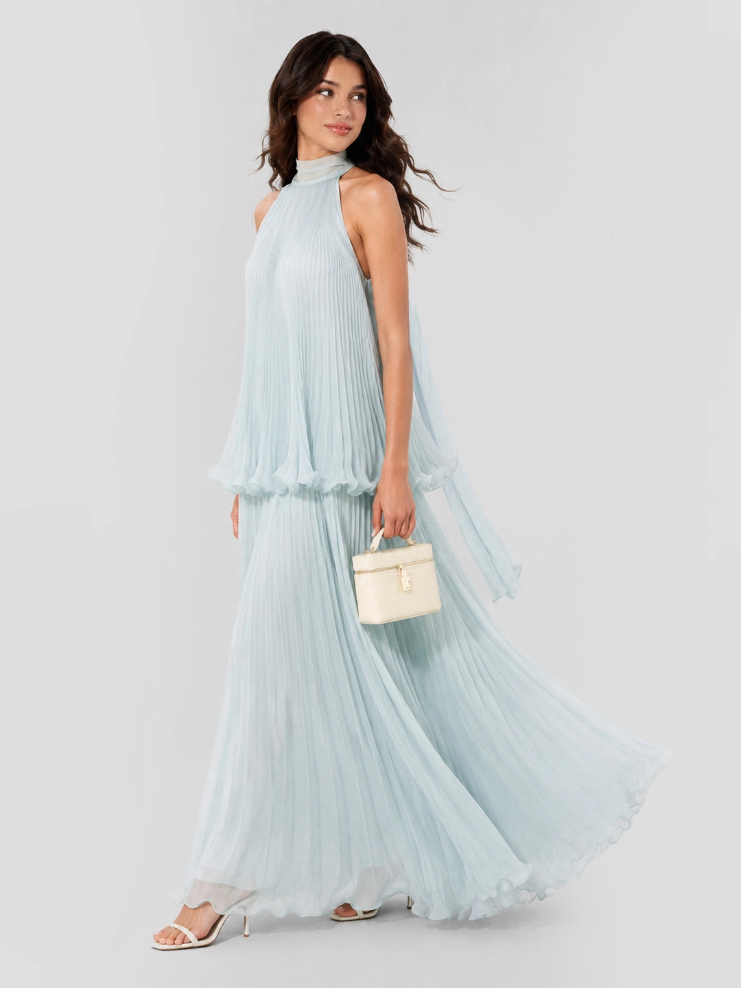 Pleated Chiffon Halter Top & Maxi Skirt Set