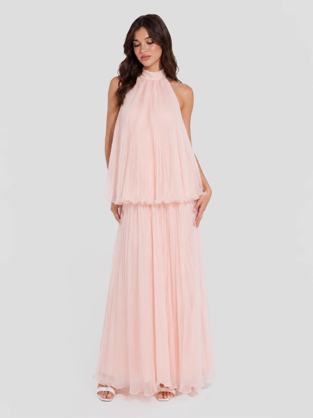 Pleated Chiffon Halter Top & Maxi Skirt Set