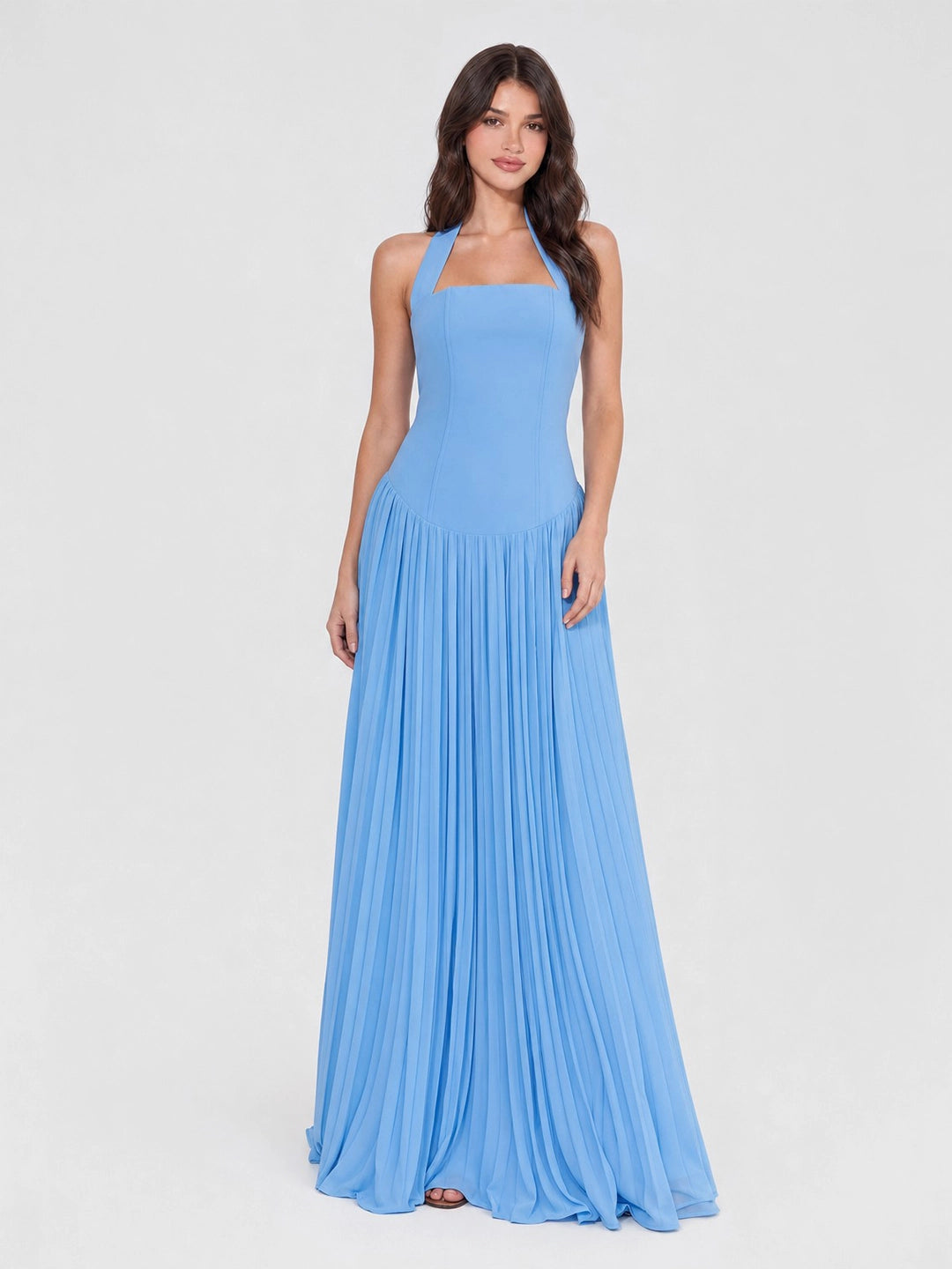 Pleated Halter Maxi Dress
