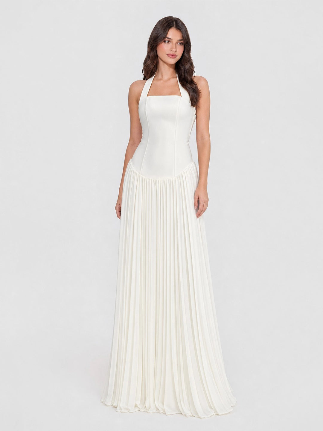 Pleated Halter Maxi Dress