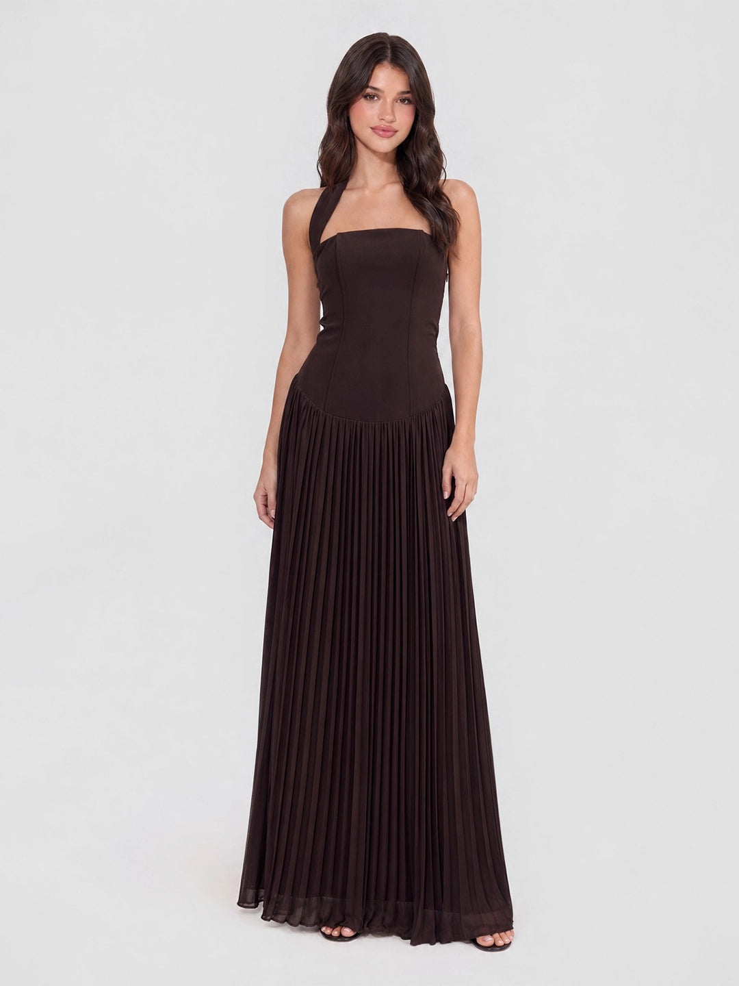 Pleated Halter Maxi Dress