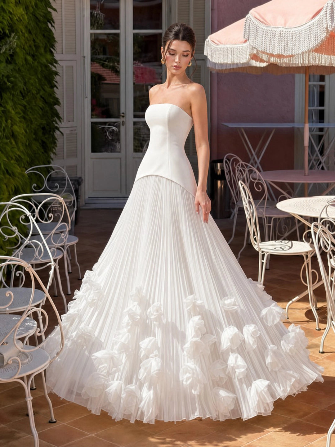 Pleated Mermaid Strapless Corset Maxi Dress