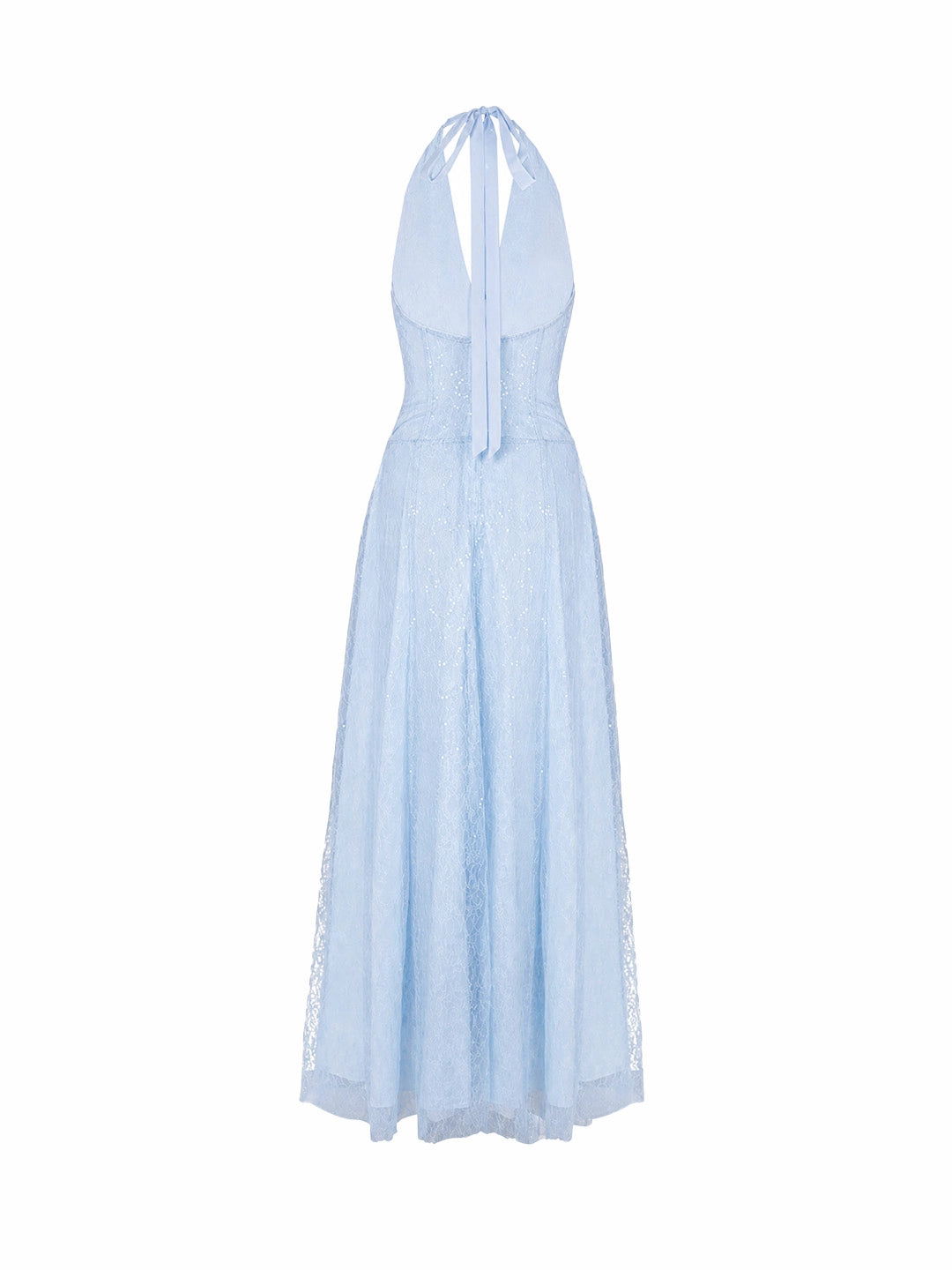 Plunge Halter Lace Maxi Dress