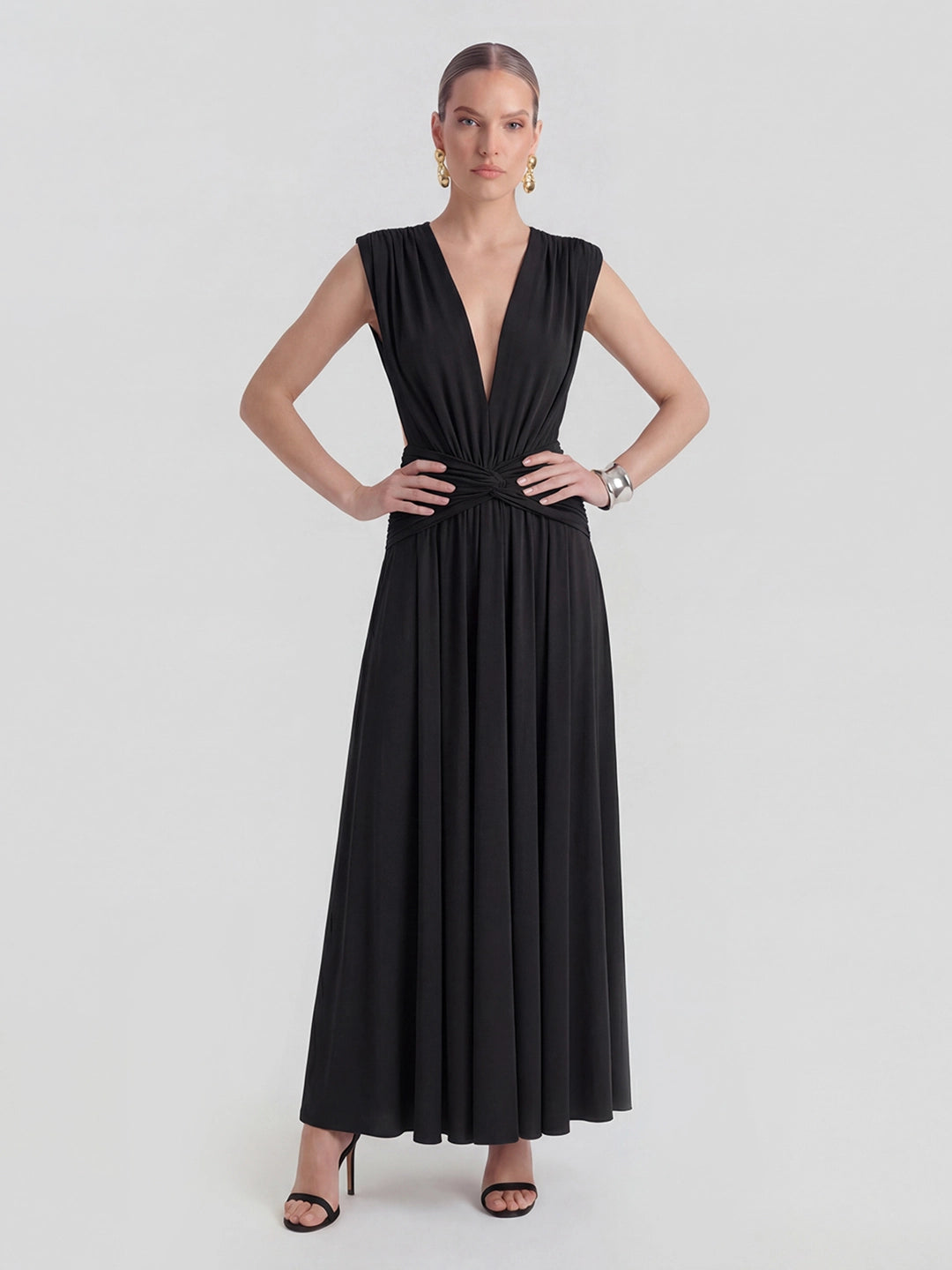 Plunge Ripple Draped Gown