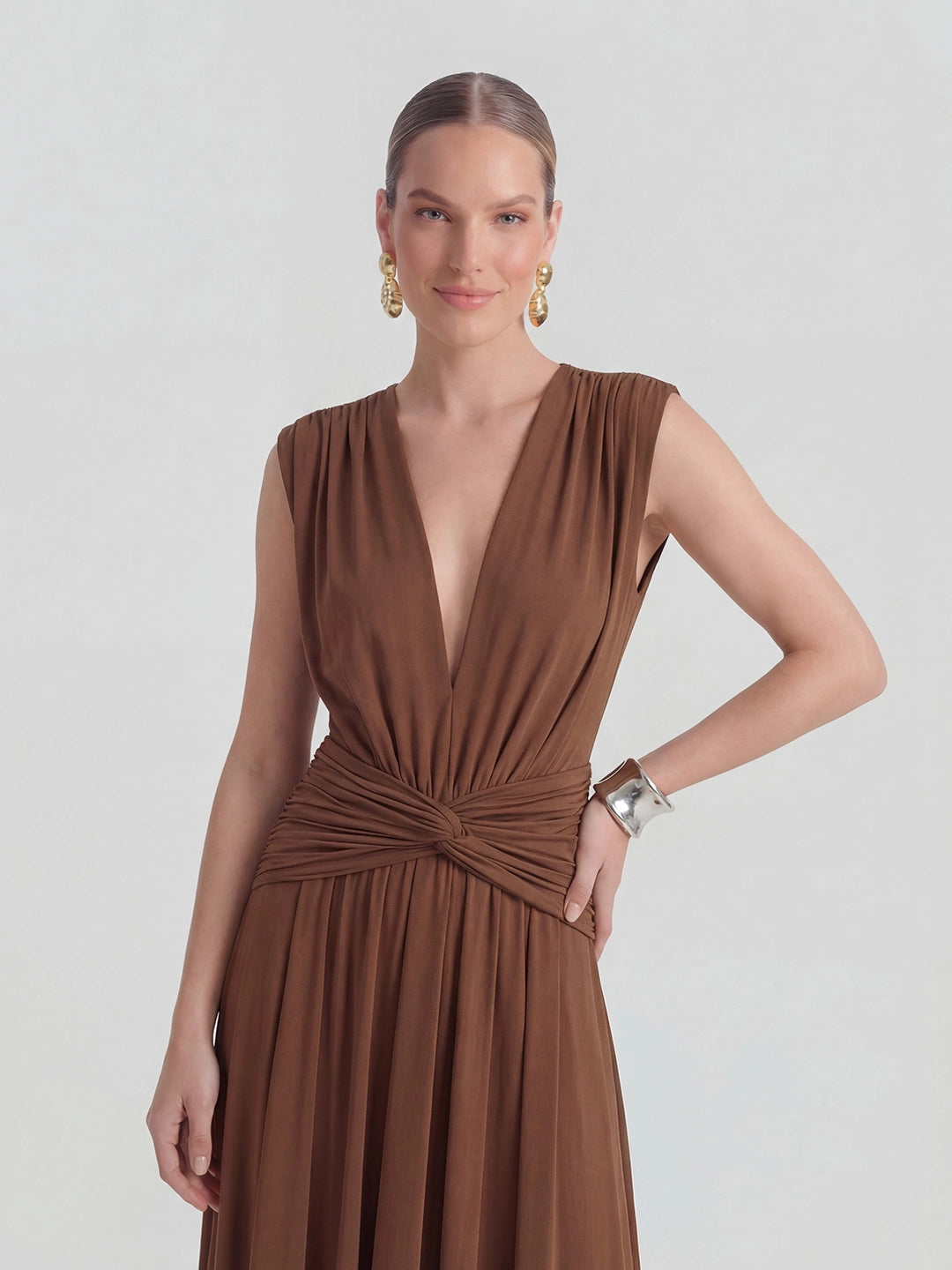 Plunge Ripple Draped Gown