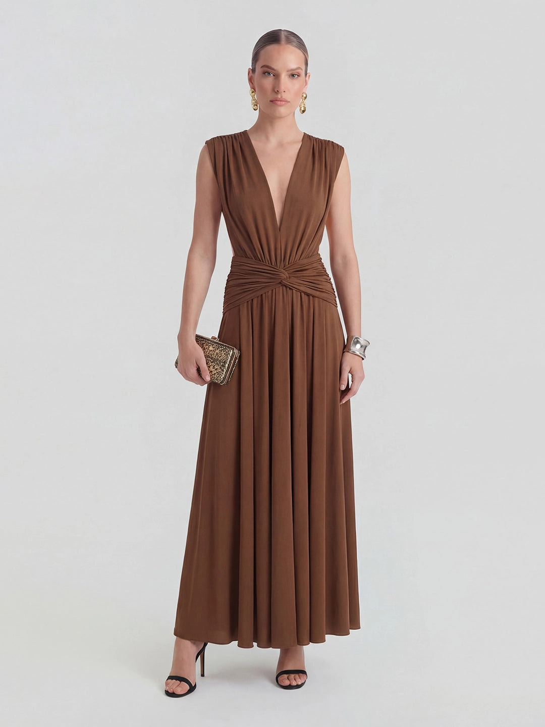 Plunge Ripple Draped Gown