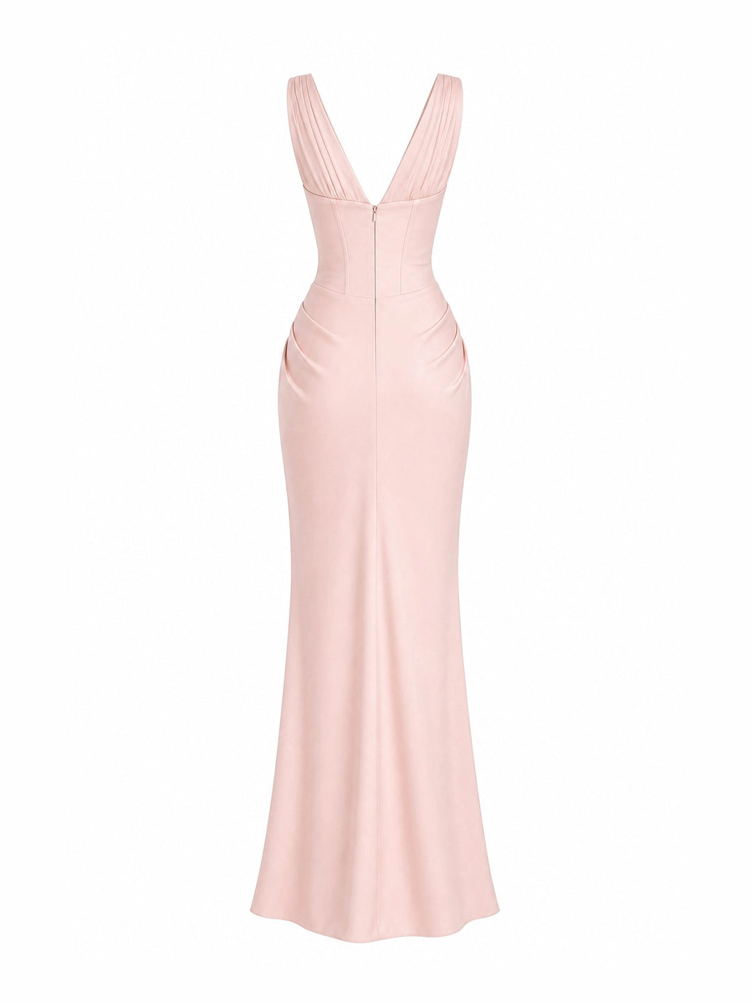 Plunging V-Neck Satin Column Maxi Gown