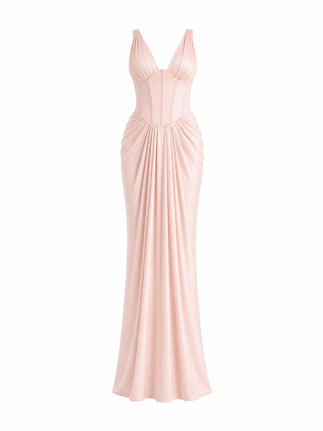 Plunging V-Neck Satin Column Maxi Gown