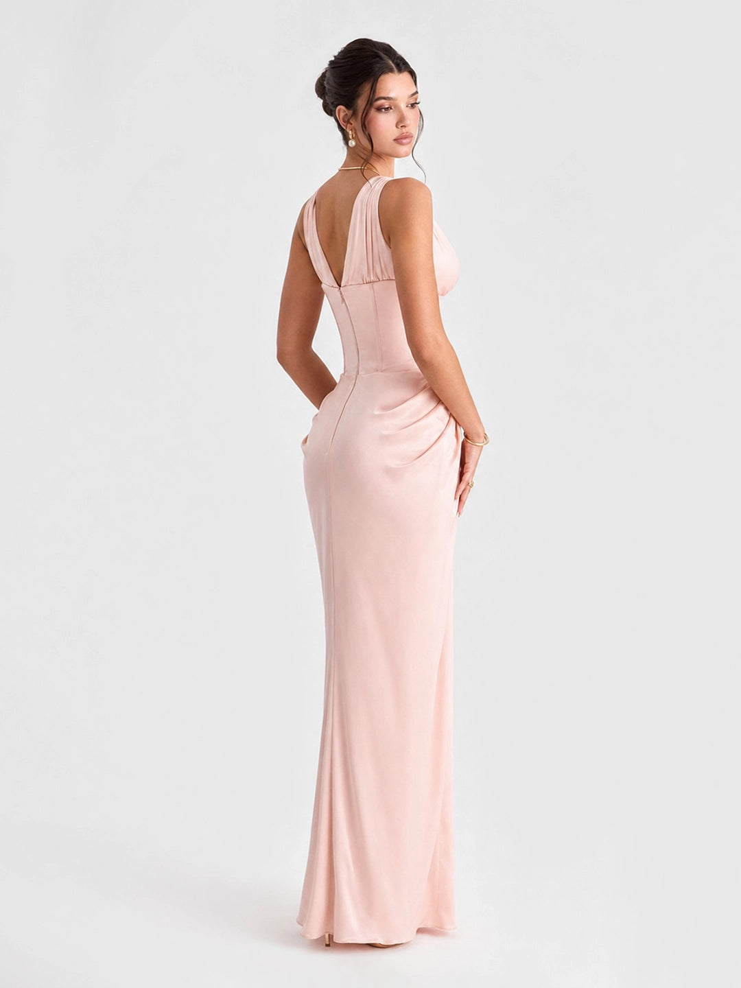 Plunging V-Neck Satin Column Maxi Gown
