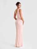 Plunging V-Neck Satin Column Maxi Gown