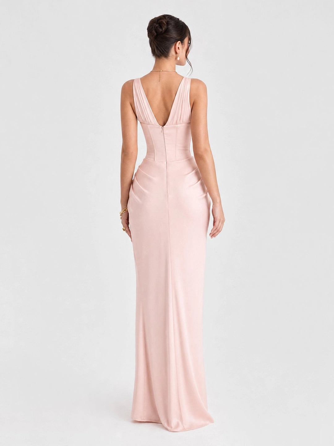 Plunging V-Neck Satin Column Maxi Gown