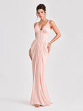 Plunging V-Neck Satin Column Maxi Gown