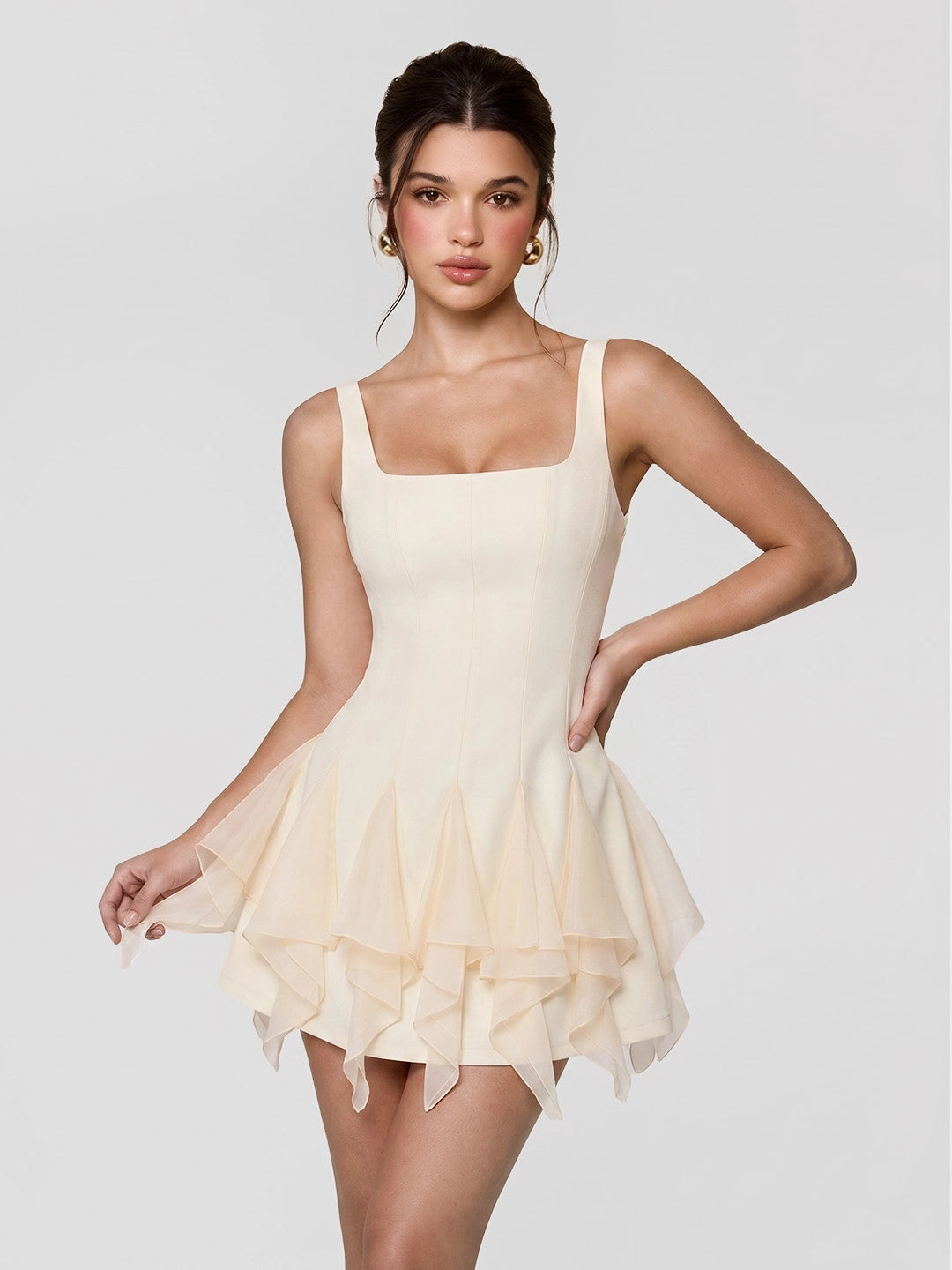 Pointed-Ruffle Tulle Mini Dress