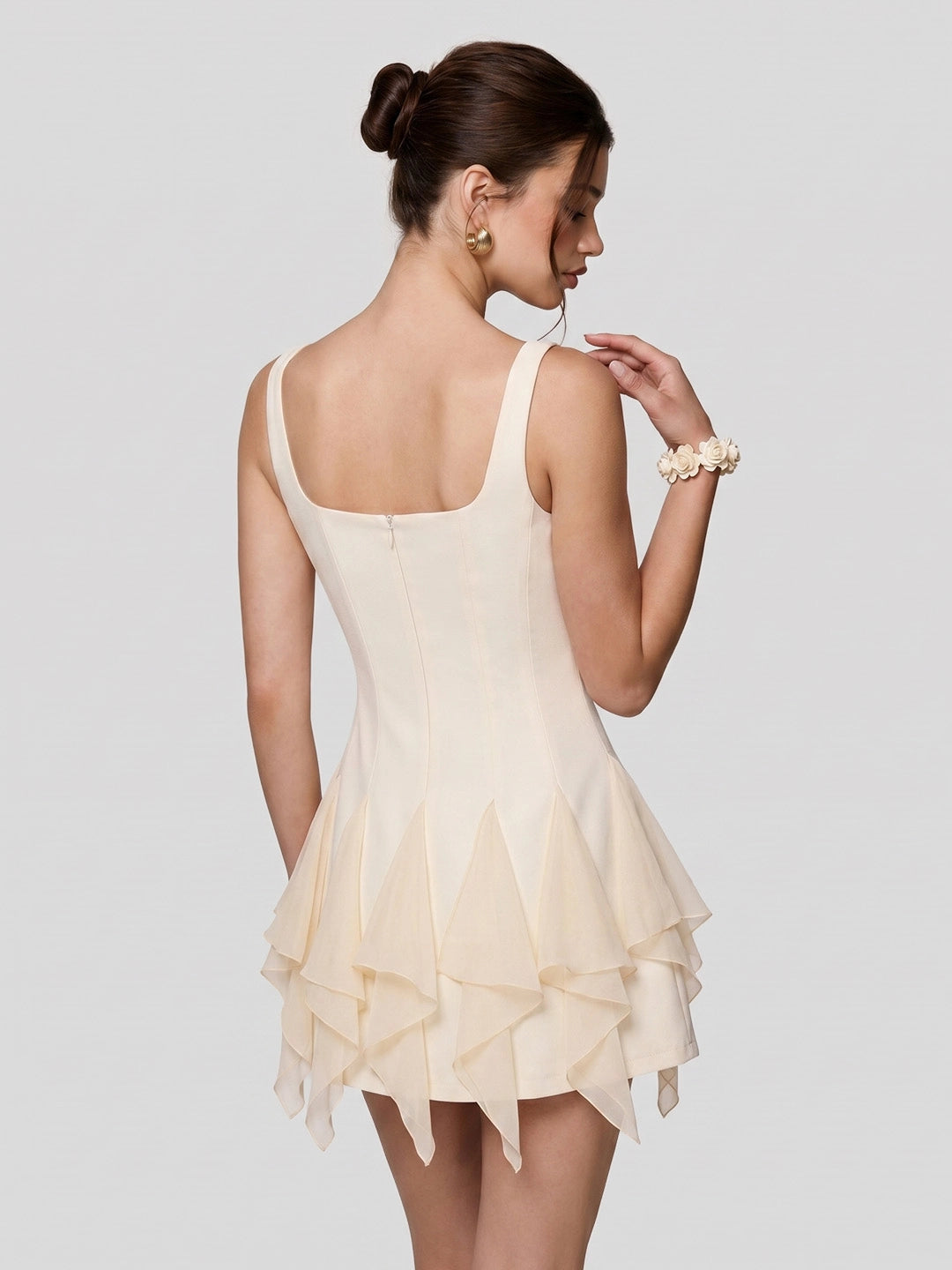 Pointed-Ruffle Tulle Mini Dress