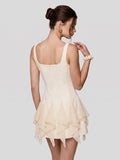 Pointed-Ruffle Tulle Mini Dress