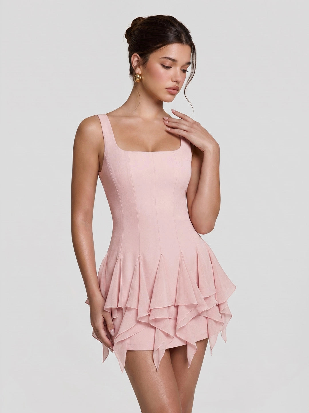 Pointed-Ruffle Tulle Mini Dress
