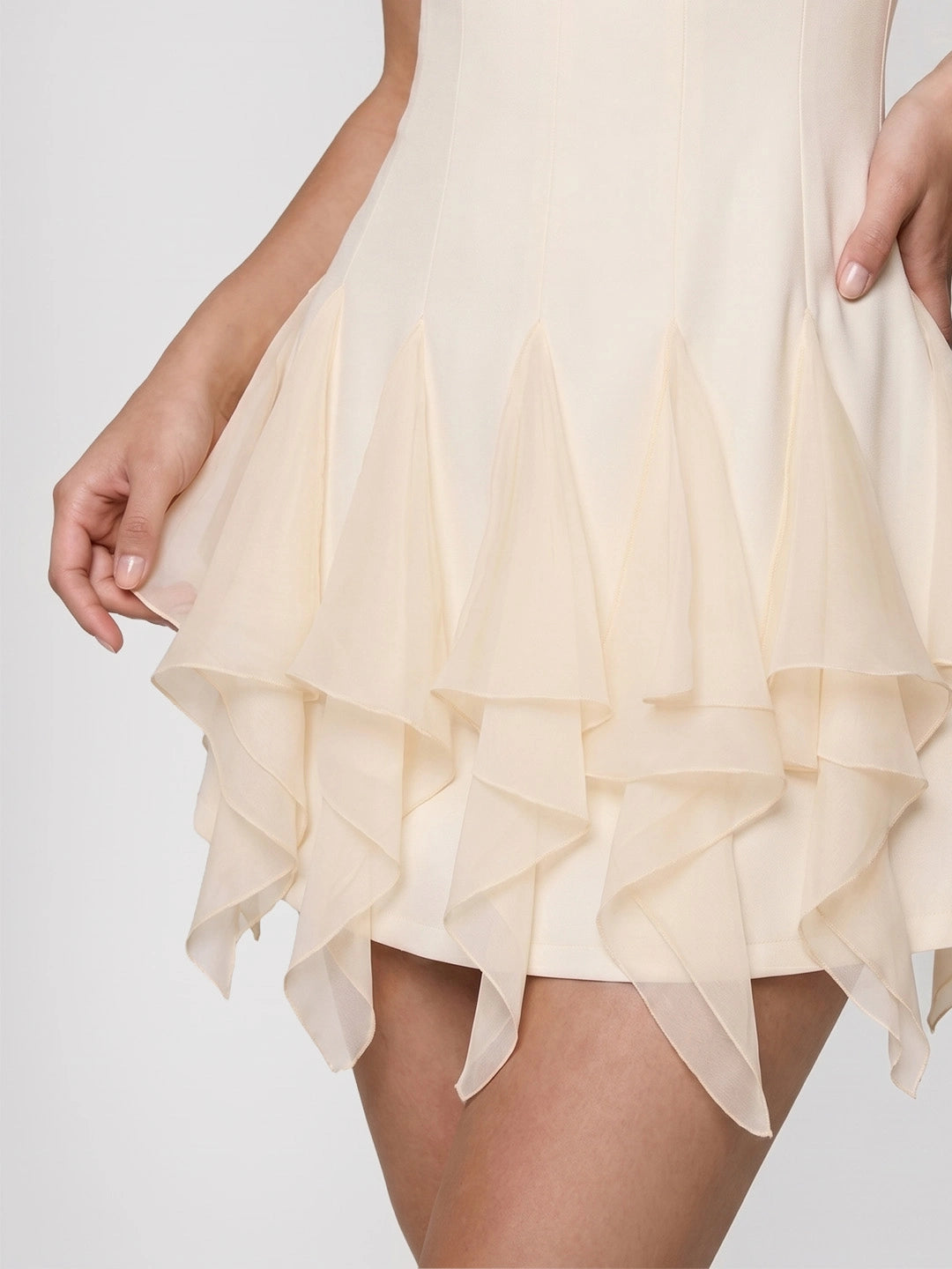 Pointed-Ruffle Tulle Mini Dress