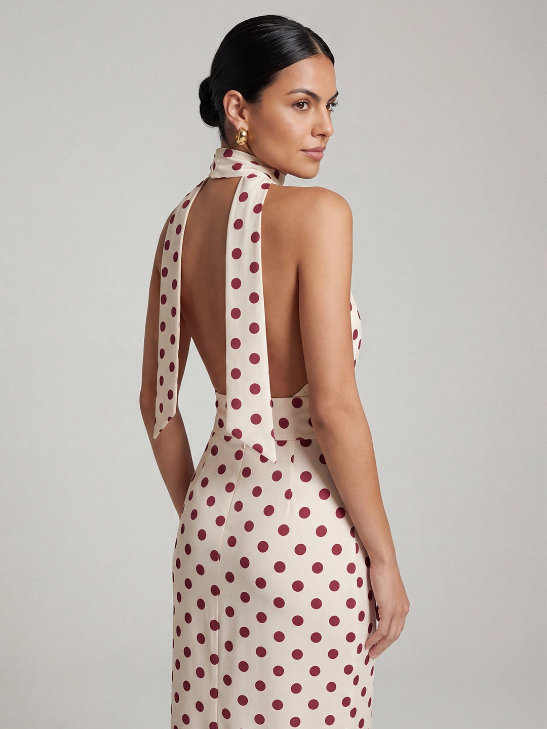 Polka Dot Halter Chiffon Maxi Dress