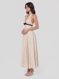 Polka Dot Halter Maxi Dress With Velvet Bow Detail