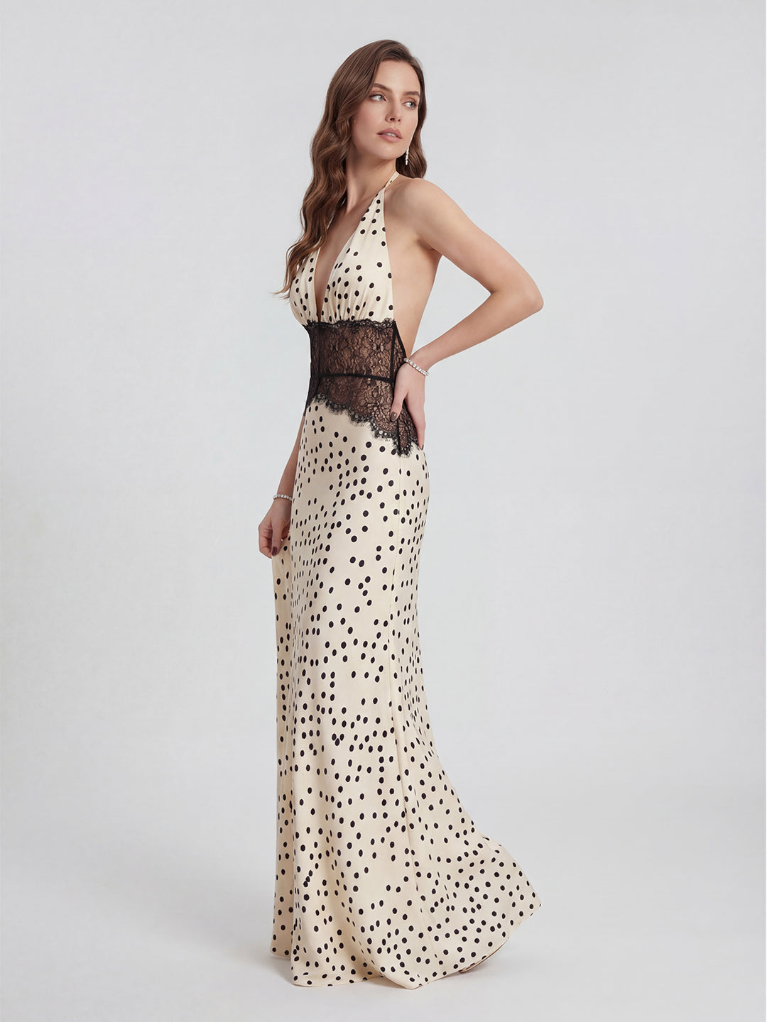 Polkadot Lace And Satin Maxi Dress