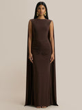 Premiere Boat-Neck With Open-Back And Cape-Sleeves Maxi Dress