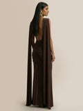 Premiere Boat-Neck With Open-Back And Cape-Sleeves Maxi Dress