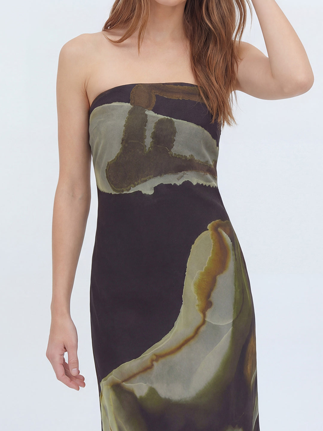 Printed strapless maxi dress