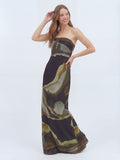 Printed strapless maxi dress