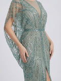 Retro Batwing Sleeve Sequin Evening Gown