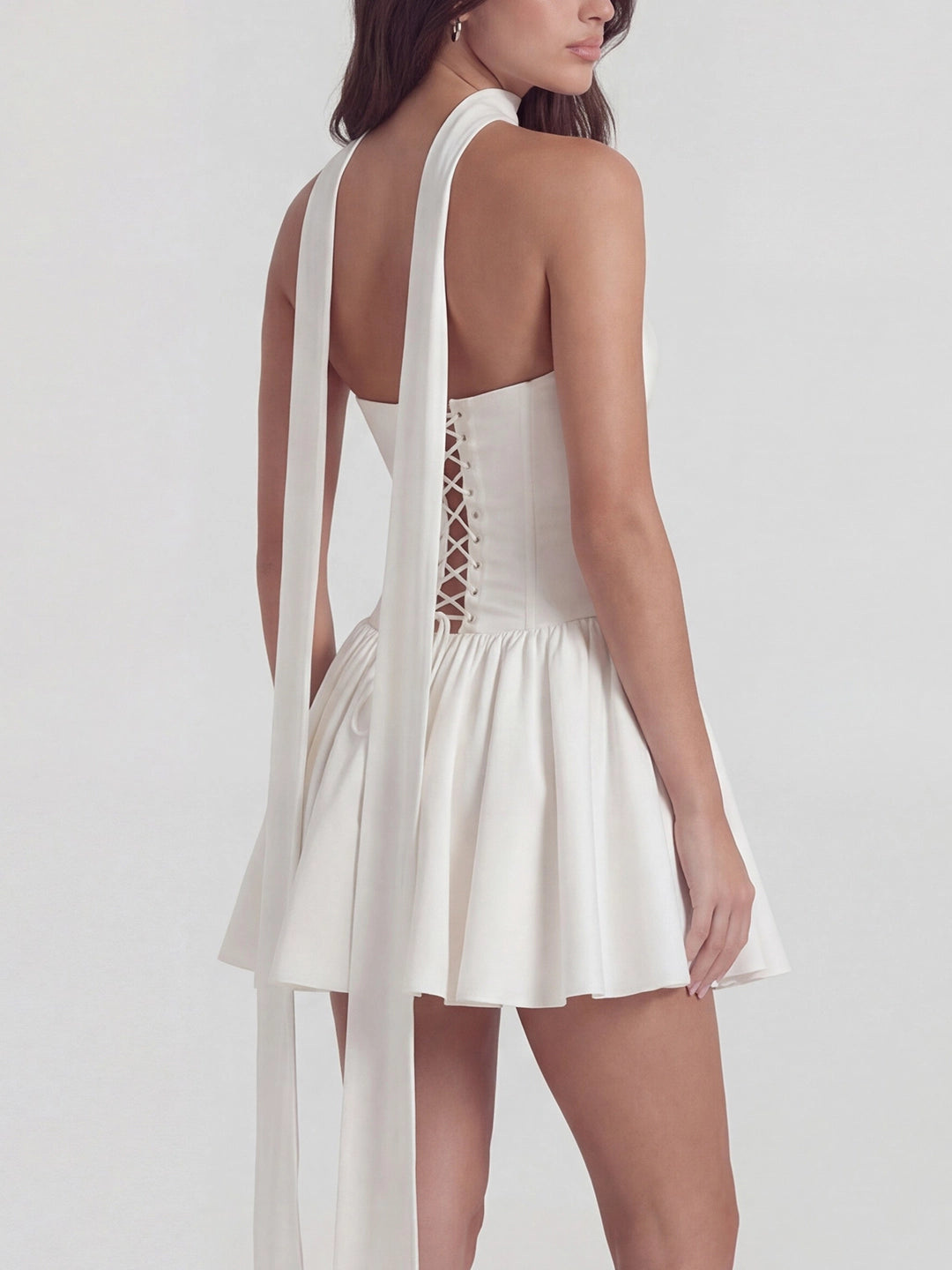 Ribbon Strapless Corset Mini Dress with Scarf Detail