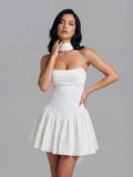 Ribbon Strapless Corset Mini Dress with Scarf Detail
