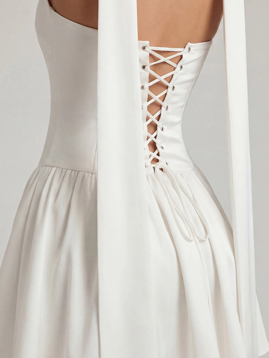 Ribbon Strapless Corset Mini Dress with Scarf Detail