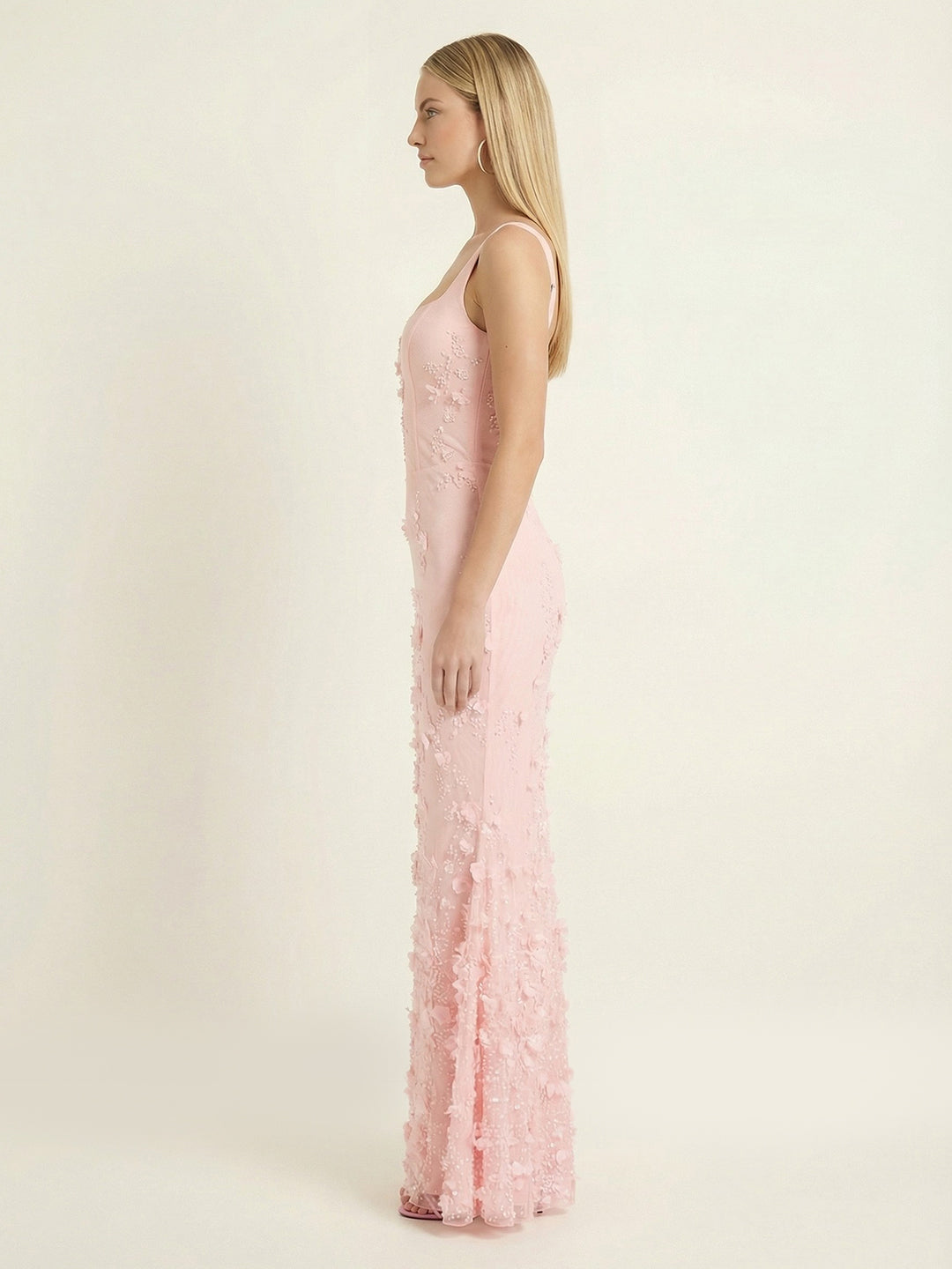 Romantic All-Over Floral Sequin Fishtail Mesh Gown