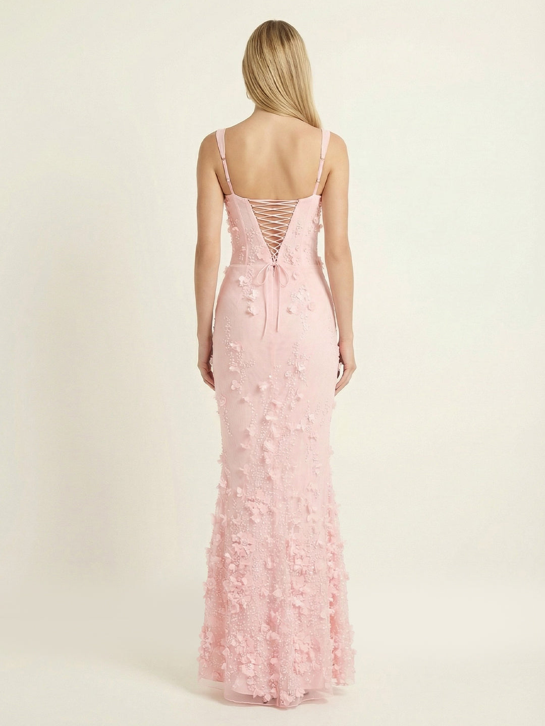 Romantic All-Over Floral Sequin Fishtail Mesh Gown