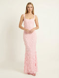 Romantic All-Over Floral Sequin Fishtail Mesh Gown