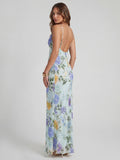 Romantic Cowl Neck Floral Chiffon Maxi Dress