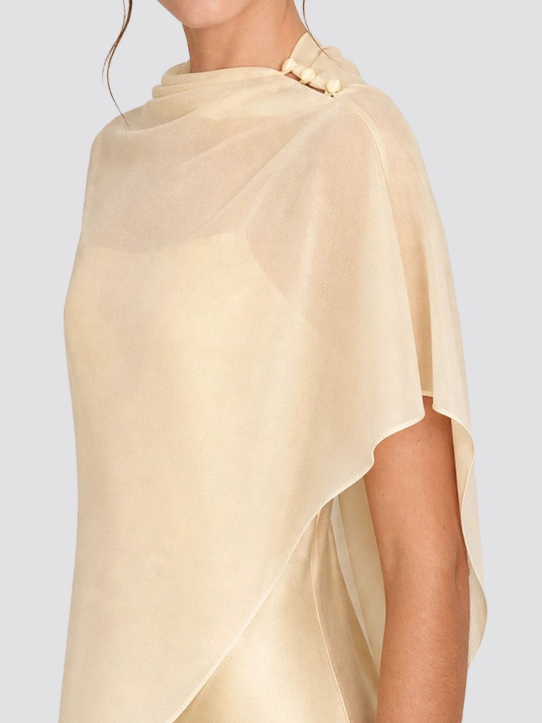 Romantic Drape Asymmetric Cape Satin Maxi Dress