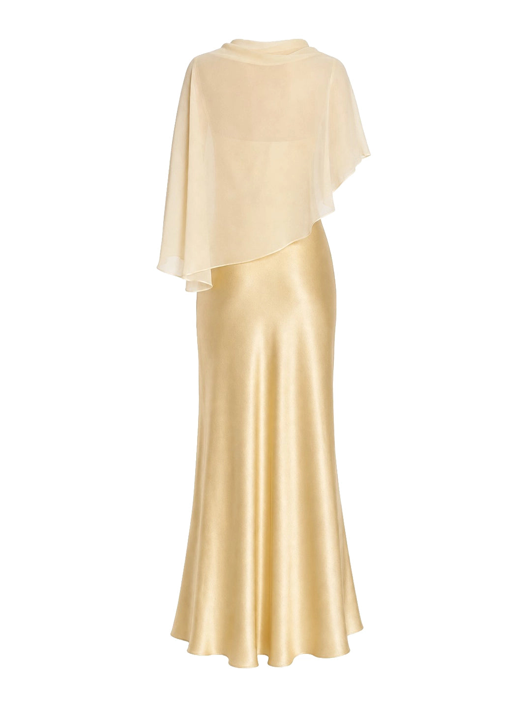 Romantic Drape Asymmetric Cape Satin Maxi Dress