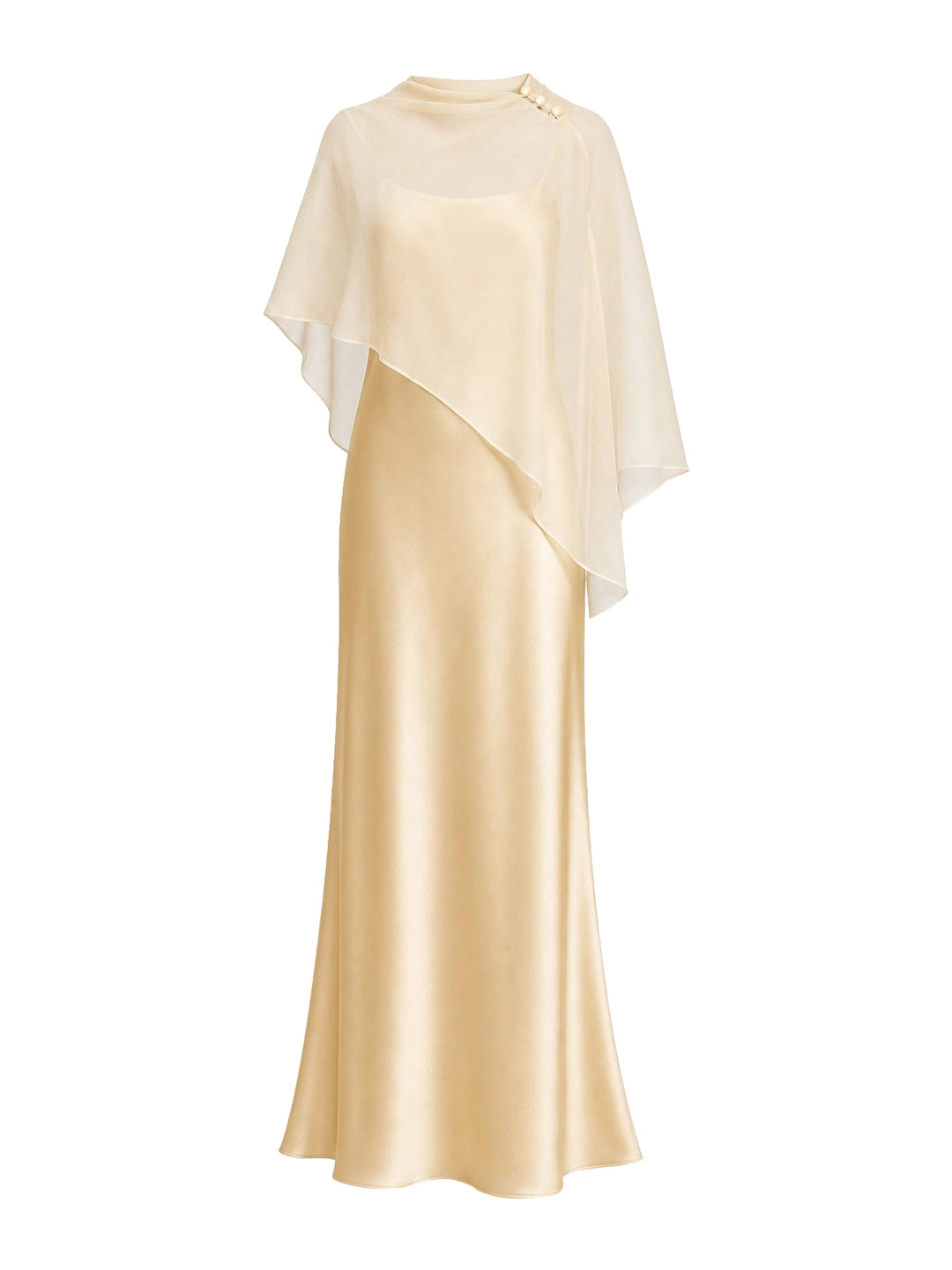 Romantic Drape Asymmetric Cape Satin Maxi Dress