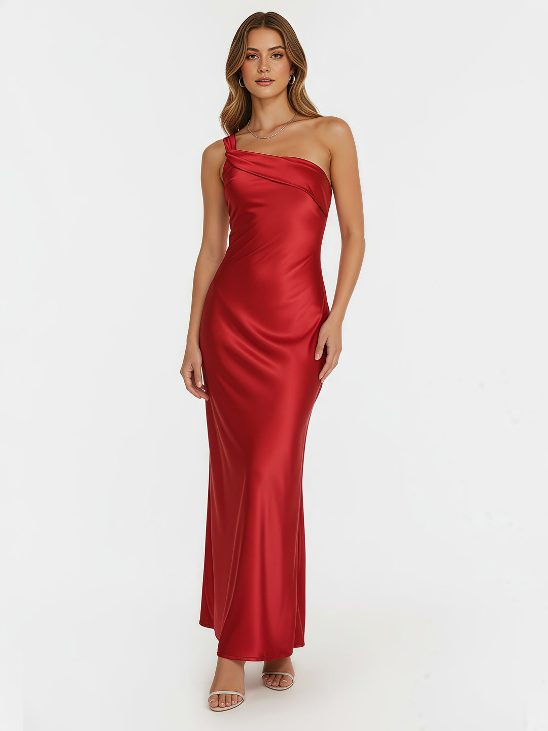 Romantic Tales Satin One Shoulder Maxi Dress