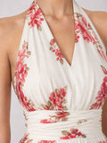 Rose Halter Chiffon Maxi Dress