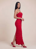 Valentine's Day Exclusive - Ruched Corset Bandeau Mesh Maxi Dress